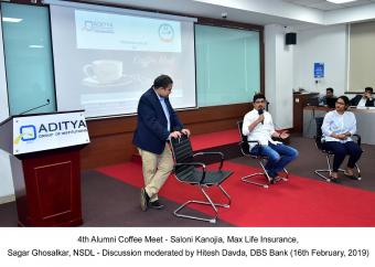 4th Alumni Coffee Meet - Saloni Kanojia, Max Life Insurance, Sagar Ghosalkar, NSDL - Discussion moderated by Hitesh Davda, DBS Bank